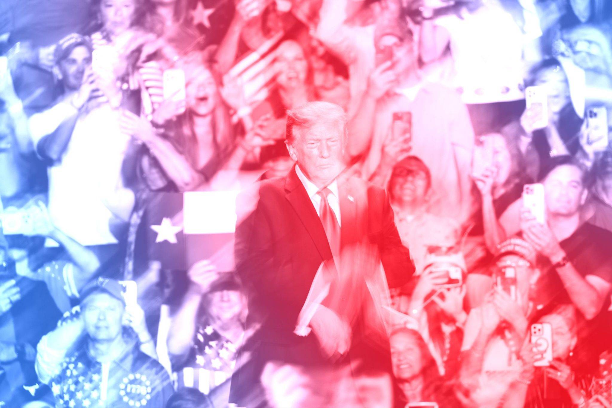 President Donald Trump in front of a crowd during a campaign event.