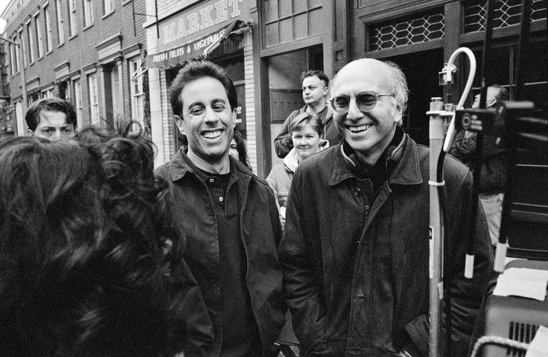 Image may contain: Larry David, Jerry Seinfeld, Pauline Quirke, José Luis Rodríguez Zapatero, Clothing, Coat, and Jacket